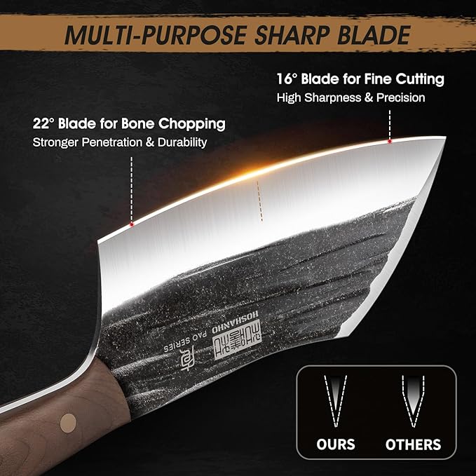 HOSHANHO 6 Inch Cleaver Knife, Hand Forged Vegetable Meat Cleaver, Full Tang Chopper Butcher Knife for Meat Cutting for Kitchen, Outdoor Cooking, Camping