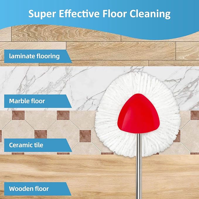 12 Pack Spin Mop Replacements Head, Mop Heads Replace Compatible for Oceda EasyWring 1 Tank System, Deep Cleaning, Microfiber Refills for Hardwood Floors Surface,with 2 Base