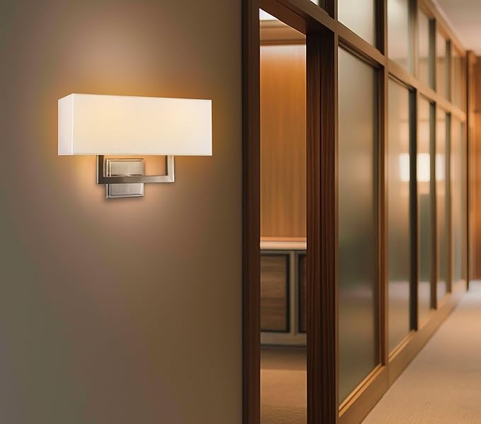 Kira Home Haven 16" 2-Light Modern Wall Sconce/Wall Light + Rectangular White Fabric Shade, Brushed Nickel Finish
