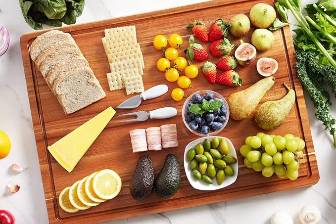 OAKSWARE Cutting Boards, 24 x 18 Inch Extra Extra Large Acacia Wooden Cutting Board for Kitchen, Edge Grain Wood Chopping Board with Juice Groove and Handles, Pre-Oiled Carving Tray for Meat & Cheese