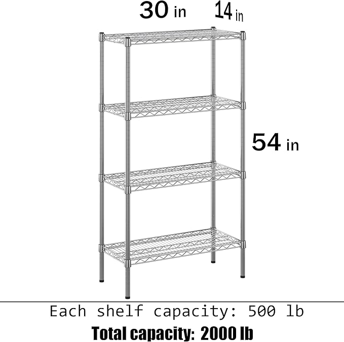 14" Deep x 30" Wide x 54" Height Wire Shelving Kit | 4-Tier | NSF Commercial Storage Rack Unit