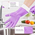 Elgood Reusable Dishwashing Cleaning Gloves with Latex free, Cotton lining,Kitchen Gloves 2 Pairs,Purple+blue Medium