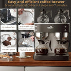 crosson 200 Cup/hour Commercial Drip Coffee Maker, 7.2L Pour Over Coffee Brewer with 4 Glass Decanter&Warmers and Easy Clean Fingerprint Free Housing and 304 Stainless Steel Funnel,