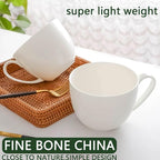 Chulan Extra Large White Bone China Cereal Mugs, 22 oz Ceramic Coffee Mug Set of 6, Latte Mugs Mocha Tea Cup, Jumbo Porcelain Soup Mugs with Big Handle for Desserts Snack, Microwave ＆ Dishwasher Safe