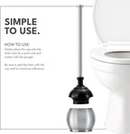 ToiletTree Products Stainless Steel Plunger - Heavy Duty Toilet Bowl Plunger with Holder for Bathroom Essentials and House Cleaning Tools - Stainless Steel, 6.5” x 6.5” x 18.5”
