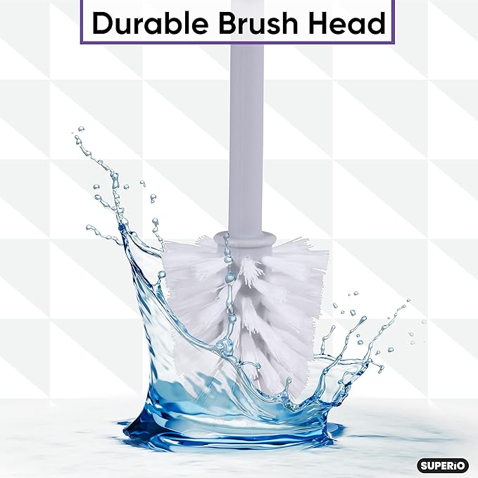 Superio Ribbed Collection - Decorative Plastic Toilet Bowl Brush and Holder Set, Brown (1 Pack) Cleaner Scrubber for Bathroom