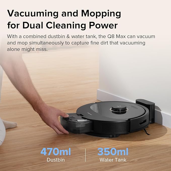 roborock Q8 Max Robot Vacuum and Mop Cleaner, DuoRoller Brush, 5500Pa Strong Suction, Lidar Navigation, Obstacle Avoidance, Multi-Level Mapping, Perfect for Pet Hair