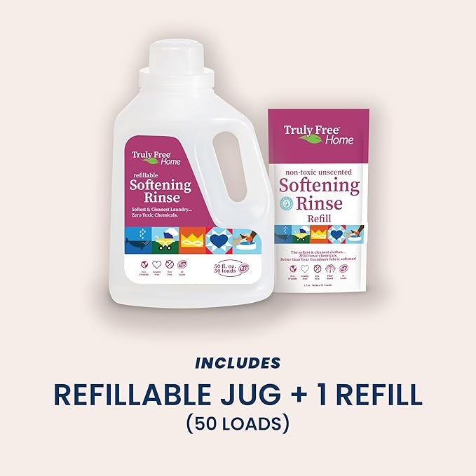 Fabric Softening Conditioner for Clothes| Safe for Babies & Kids with Sensitive Skin | Plant-Based | Include 1 Refillable 50oz Bottle with Measuring Cap| Unscented Rinse(50 Loads)
