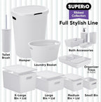 Superio Ribbed Collection - Decorative Plastic Toilet Bowl Brush and Holder Set, White Smoke (1 Pack) Cleaner Scrubber for Bathroom