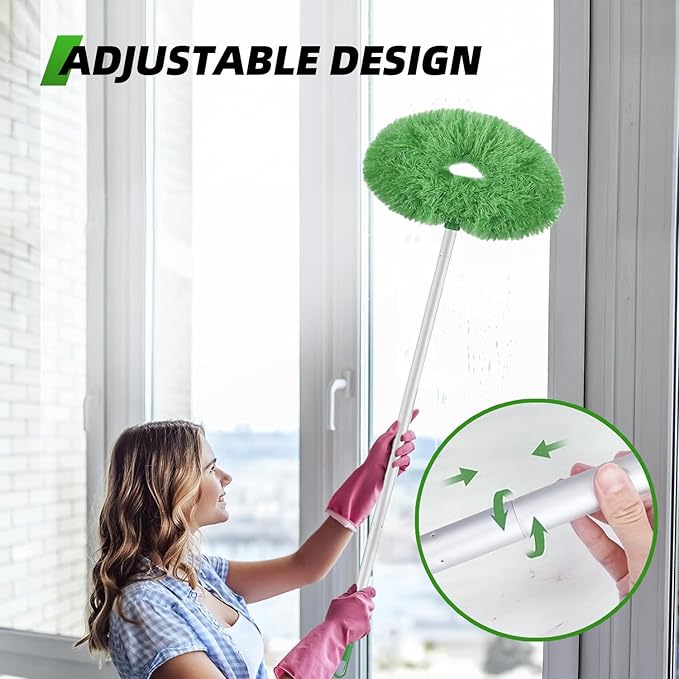 DRQ Ceiling Fan Cleaner Duster, 2 Pack Reusable Microfiber Duster with Extension Pole, 13 to 50 Inch Fan Blade Cleaner, Removable Dusters for Cleaning Walls Bookshelves Door Window Top (Green)
