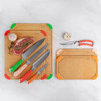 Elihome Cutting Wise 9pcs Cutting Board & Kitchen Knife Set, Color-Code Cutting Board Set with Food Icons, Non-Slip Feet, Juice Grooves, Dishwasher Safe (5PCS Knife Set + 4PCS Cutting Board Set)