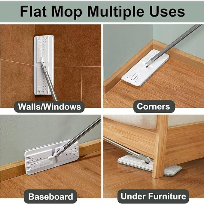 JOYMOOP Flat Mop Pads, Microfiber Mop Cleaning Pads, Washable Pads, Pads Replacement Flat Mop or Mop Bucket Set, Pack of 4 Refills 13inch - Grey and Stripe