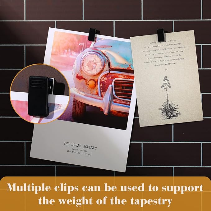 30 Pieces Self-Adhesive Clips Wall Tapestry Clips Sticky Plastic Photo Small Hanging Spring for Poster Photo Wall Teacher Student Home Applications(Black)