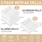 Criusia 3 Pack Sock Underwear Drawer Organizer Dividers, 64 Cell Fabric Foldable Cabinet Closet Organizers and Storage Boxes for Storing Socks, Panties, Ties (16+24+24 Cell, White)