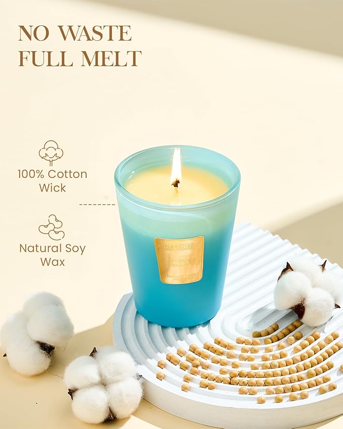 M&SENSE Ocean Escape Scented Natural Soy Wax Candle, 14.1oz 60 Hours Long Lasting Slow Burning Candles for Home Decor, Aromatherapy Candle for Stress Relief