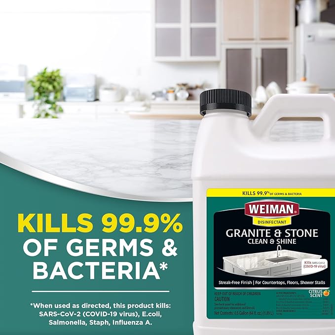 Weiman Disinfecting Granite Cleaner and Polish - 64 Ounce (2 Pack) Safely Cleans and Shines Granite Marble Quartz Quartzite Slate Limestone Corian Laminate Tile Countertop