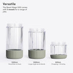 Beast Mega 1200 Plus | Premium Countertop Blender | Smoothies, Shakes, Sauces, Dips, Soups | Blends Ice and Frozen Fruit | XL Vessel | With Extra Vessels, Straw System | 1200W | (Sage, 120V)