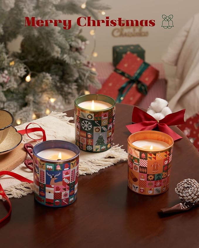 M&SENSE Magic Christmas 9.9oz All Natural Soy Wax Candle for Winter, 55 Hours Clean Non Toxic Scented Candle for Bathroom, Christmas Scented Gift for Celebration Holiday