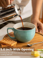 Teocera 24 oz Soup Bowls with Handles, Porcelain Large Coffee Mug Set, Jumbo Mugs, Soup Bowls Mugs set of 4 for Coffee, Oatmeal, Stew - Striped Design, Turquoise