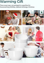 Teocera Soup Mugs with Handles, White Coffee Mugs Set of 4, Large Soup Cups - Striped Design - 24 Ounce Porcelain Jumbo Mugs Bowls for Coffee, Oatmeal, Hot Cocoa, Cereal