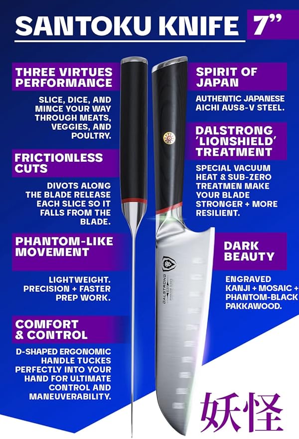 Dalstrong Santoku Knife - 7 inch - Phantom Series - Japanese High-Carbon AUS8 Steel - Pakkawood Handle - Razor Sharp Kitchen Knife - Asian Vegetable Knife - Sheath Included