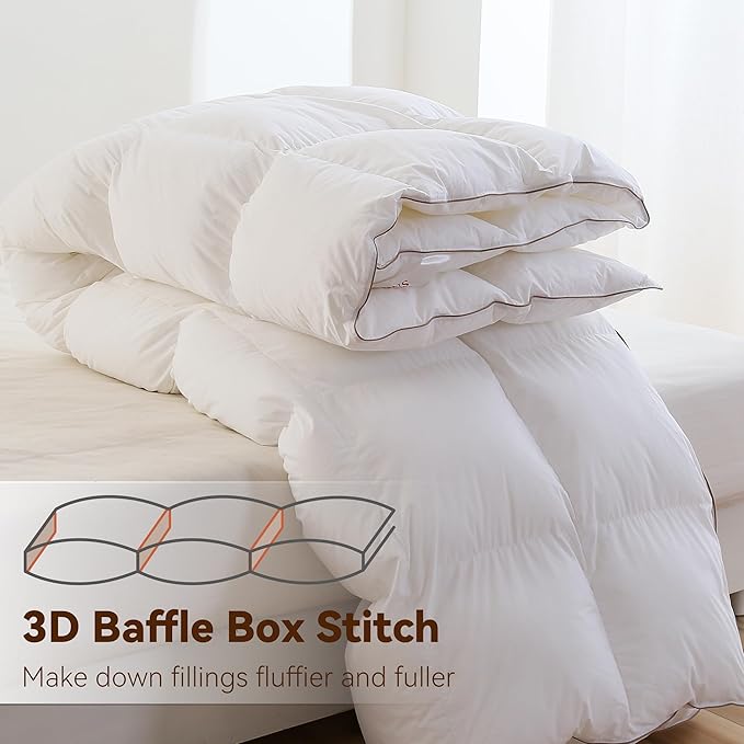 SNOWMAN Premium Down Comforter Queen Size, Luxurious All Season Duvet Insert with Cotton Blended Fabric, 37oz Fill Weight 3D Baffle Box Design Hotel Bedding Comforter (White,90"x90")