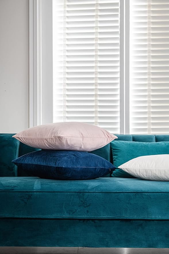 Midnight Blue Throw Pillow Covers 2 Pack 24 x 24 Inch Cozy Soft Velvet Square Decorative Pillow Cases, Lumbar Toss Pillow Shams, Euro Cushion Covers for Farmhouse, Couch, Sofa, Bed