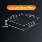 15 * 15 Acrylic Tray for Ottoman, Serving Tray with Handle, Lucite Tray Organizer for Bench, Coffee Table Countertop, Kitchen, Bathroom, Living Room, Powder Room