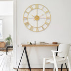 Large Wall Clock, Metal Retro Roman Numeral Clock, Modern Round Wall Clocks Almost Silent, Easy to Read for Living Room/Home/Kitchen/Bedroom/Office/School Decor (Gold, 18.5 Inch)