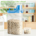 Rice Airtight Storage Container, 3 to 5Lbs Cereal Dry Food Flour Bin, Pet Dog Cat Food Dispenser with Measuring Cup, BPA Free Clear Plastic Kitchen and Pantry Organization Bin for Sugar, Pasta
