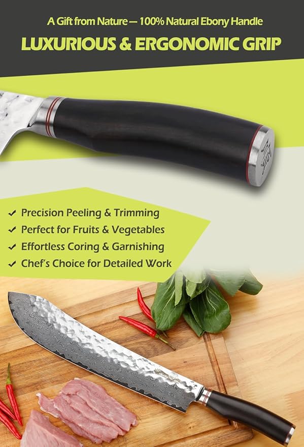 YOUSUNLONG Breaking Knife Max Bull Nose Butcher's knife 12" Japanese 67 Layers Hammered Damascus Steel with Natural Leadwood Handle