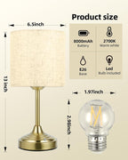 Wireless Lamp, 2-Pack, 8000mAh, Dimmable, 2700K, Touch Control, Portable, Small, LED, Rechargeable Table, Rechargeable, Cordless, Desk Lamp, Kitchen Lamp, Fabric Shade, for Dining Room, Living Room