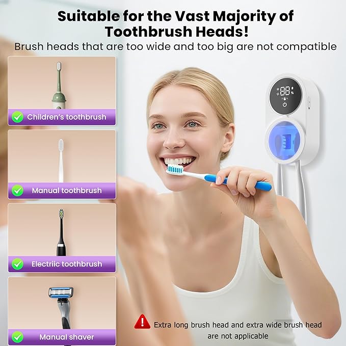 Toothbrush Holder and Cleaner Razor Holder/Dryer Light Cleaning and Air Drying Automatic Ratating Cover Rechargeable Wall Mounted for Bathroom Portable for Trip