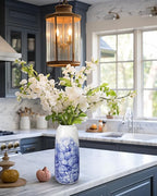 Blue and White Chinoiserie Vase - 11.8" Porcelain Flower Vase for Centerpieces and Dining Table Decor