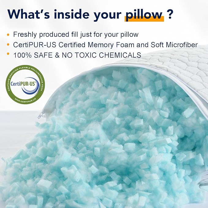 Shredded Memory Foam Pillows for Sleeping King Size Pillow, Cooling Gel Pillows for Hot Sleepers Cool Pillow for Side and Back Sleeper, Soft Yet Support Adjustable Bed Pillow, Gift for Women or Men