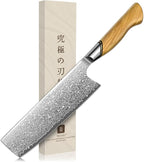 TIVOLI Damascus Nakiri Knife 6.5 Inch – Japanese VG-10 Multipurpose Kitchen Knife for Vegetables and Meat with Ergonomic Olive Wood Handle, Gift for Mom & Dad