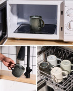 famiware Coffee Mug Set for 6, Star 12 oz Catering Mugs Cup Set with Handle for Coffee, Tea, Cocoa, Milk - Ceramic Stoneware Drinkware Set, Deep Forest