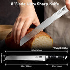 SHAN ZU 8" Bread Knife - Sourdough Slicing Knife Professional German 1.4116 Stainless Steel Serrated Blade, Ergonomic Wood Handle & Full Tang Design, Gift Box Included(Single-Edge)