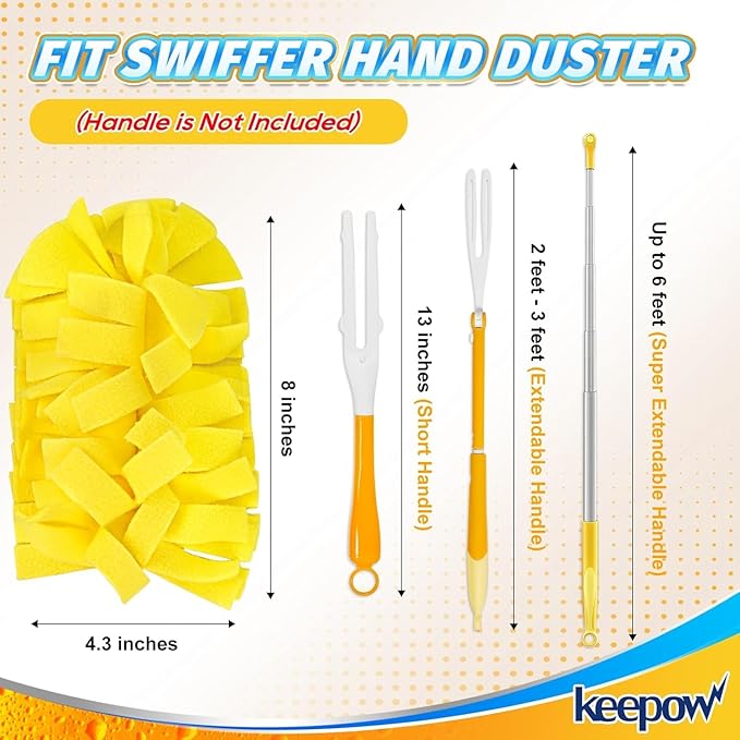 KEEPOW 12 Pack Reusable Duster Refill Compatible with Swiffer Duster Extended Handle, 360° Heavy Duty Duster Refills, Microfiber Dusters for Cleaning, Fleece Refills(Handle is Not Included)