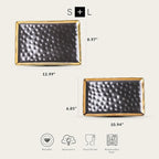Stone Lain Florian Porcelain Large and Medium Rectangle Service Platters, Black with Gold Rim