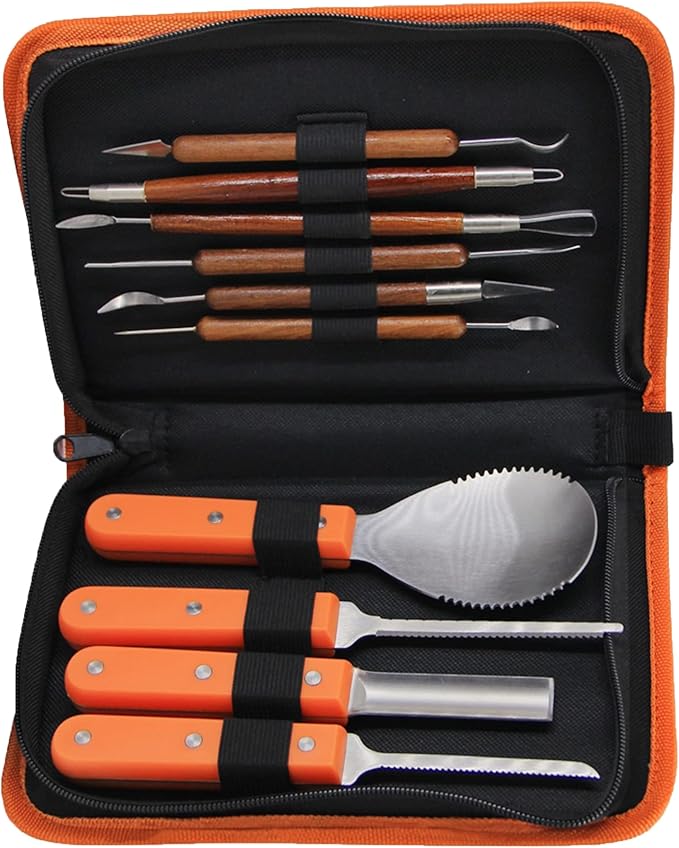 Lulu Home Halloween Pumpkin Carving Kit, 10 Pieces Professional Pumpkin Cutting Supplies for Jack-O-Lanterns with Bag