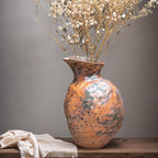 Rustic Pottery Ceramic Vase - Vintage Farmhouse Style Decor, White Grid Ceramic Vases for Home Decor, Modern Farmhouse Decor (Grey and green)