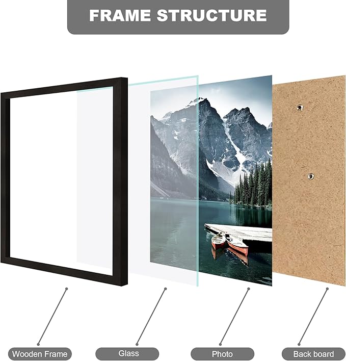10x14 Picture Frame Set of 3 - Made of Real Glass and Black Wooden Frame, 30 x40 Diamond Frame for Wall or Tabletop Display
