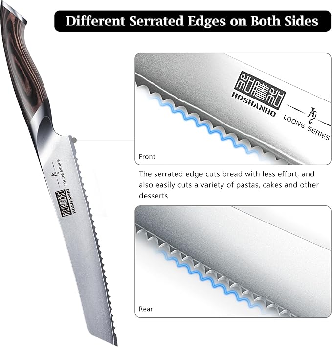HOSHANHO Bread Knife 8 inch, Japanese High Carbon Stainless Steel Serrated Bread Knife, Professional Bread Cutting Knife for Homemade Bread