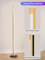 Aluminum Floor Lamp with Remote, Gold LED Corner Floor Lamp with Alexa, 3000K and RGB CCT Smart Corner Lamp with DIY Music Sync and 16 Million Colors, dimmable Standing Lamp for Bedroom Living Room