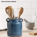 Ceramic Rustic Distressed Blue Flower Vase for Centerpieces, Kitchen, Office or Living Room (5.9''x6.3'')