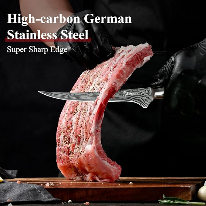 Sunnecko Boning Knife with Pakkawood Handle,6 inch High Carbon German Stainless Steel Fillet Knife for Meat and Poultry
