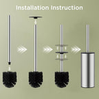 Toilet Brush and Holder Set, Toilet Bowl Brush with Heavy Duty 304 Stainless Steel Base and Extra Long Handle, Toilet Bowl Cleaners Brush for Bathroom (Stainless Steel)