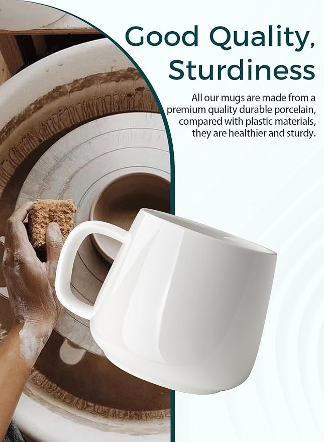 Teocera Coffee Mugs Set of 4-12oz Chip-Resistant Ceramic Cups with Ergonomic Handle | Dishwasher & Microwave Safe White Mugs | Keeps Beverage Hot, Perfect for Family Kitchen & Holiday Gifts