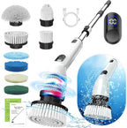 TUYU Electric Spin Scrubber, Full-Body IPX7 Waterproof Bathroom Scrubber with Power LCD Display, 8 Replacement Head, Adjustable Extension Handle, Cordless Shower Cleaner Brush for Bathtub Cleaning
